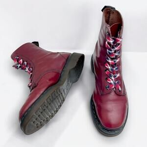 Dr. Doc Martens US7 Vintage 1980s England MIE Soft Red Pascal 8 Eyelet 1460 UK5